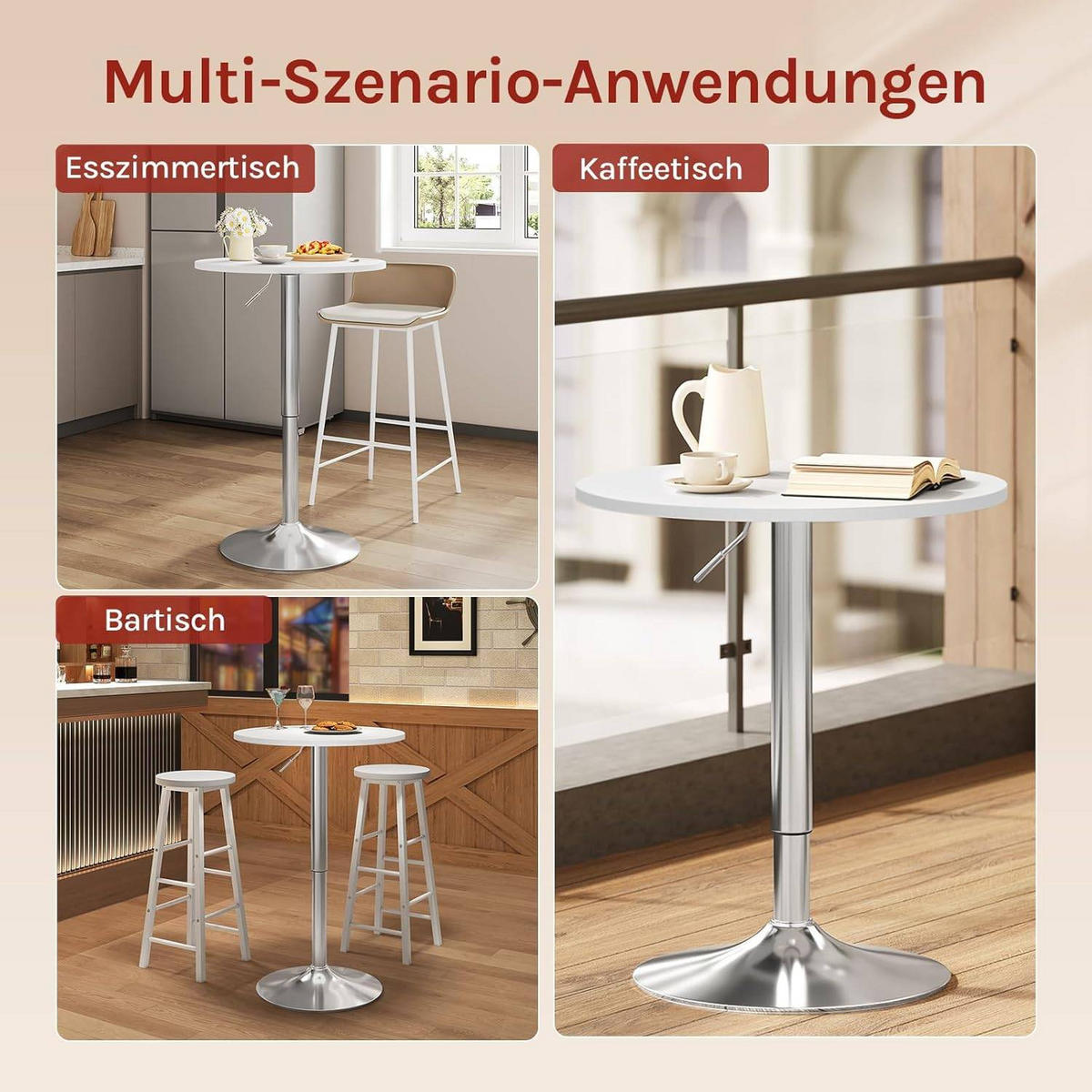 BARTISCH Stehtisch, Bistrotisch aus MDF Metall, 60x60x91cm - Weiß, Holzwerkstoff/Metall (60/60/91cm) - Woltu