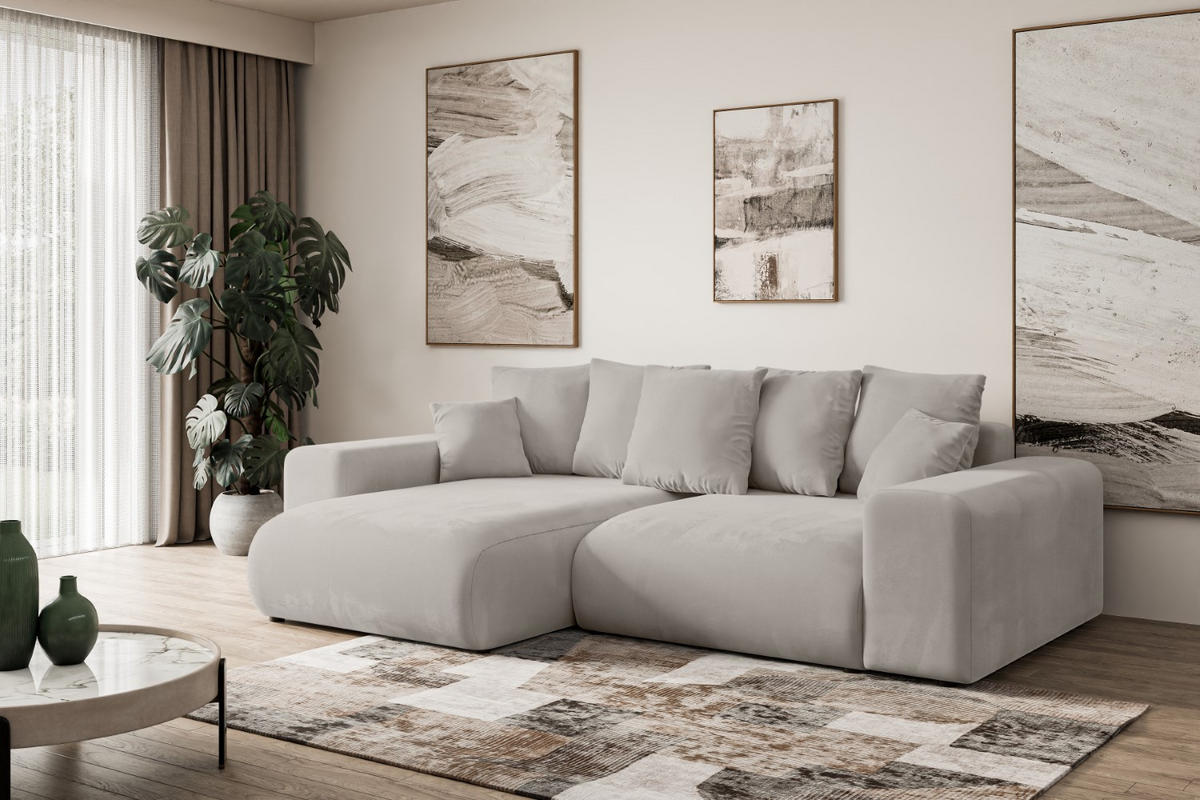 ECKSOFA mit Schlaffunktion und Bettkasten ESKAR-L 256x165x84cm Hellbraun Velours - Hellbraun/Schwarz, Holzwerkstoff/Kunststoff (165/256cm) - ALTDECOR
