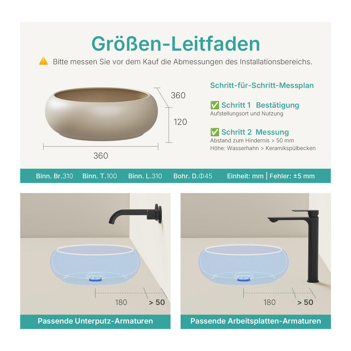 WASCHBECKEN Rund Gebogen Aufsatzmontage Mattbeige Ø36 / 12 cm - Beige, Keramik (36/12/36cm) - EMKE