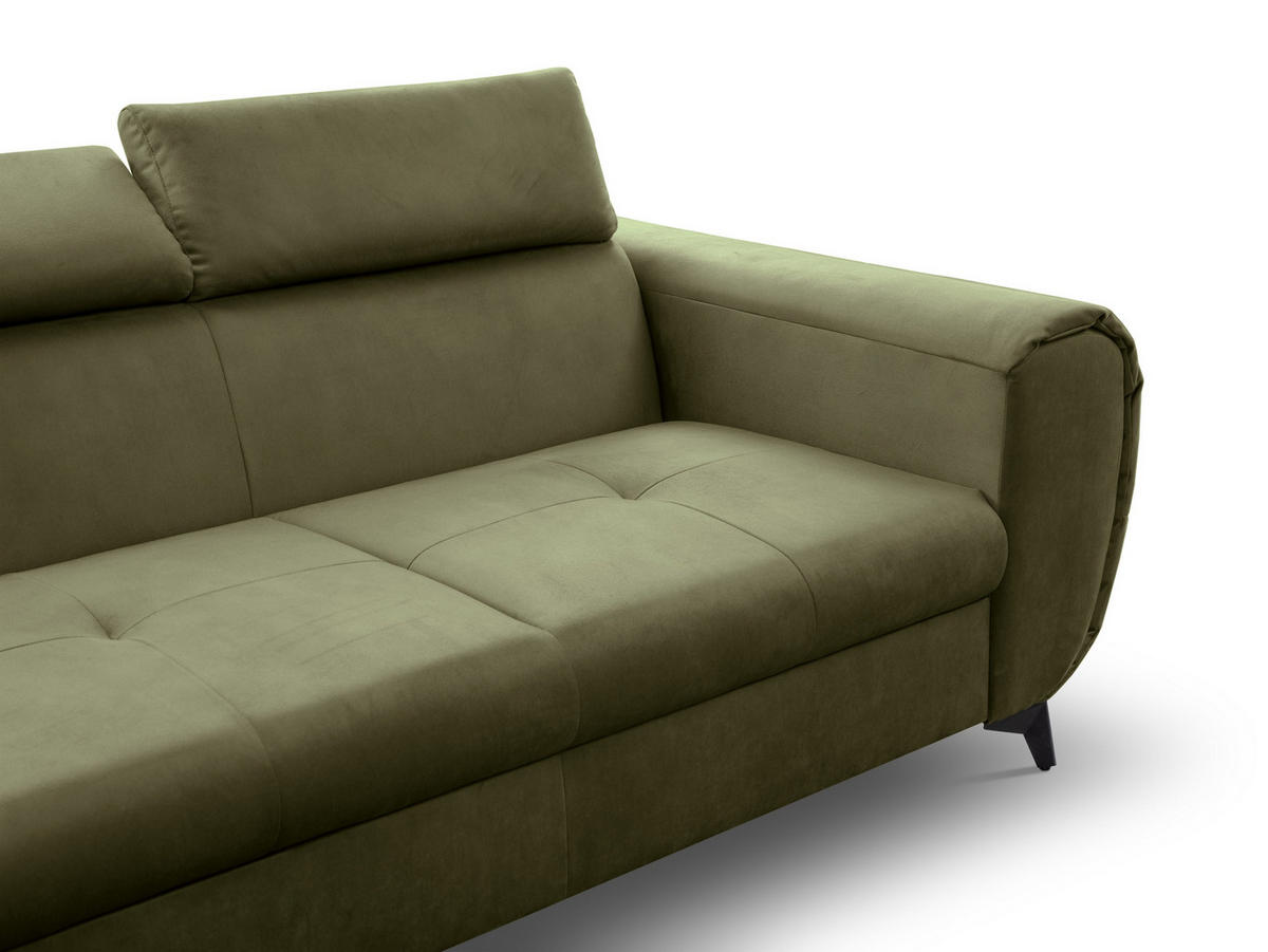 ECKSOFA MAGIA L-S Grün Plüsch-Stoff mit Schlaffunktion - Grün, Holz (260/217cm) - MASSENO