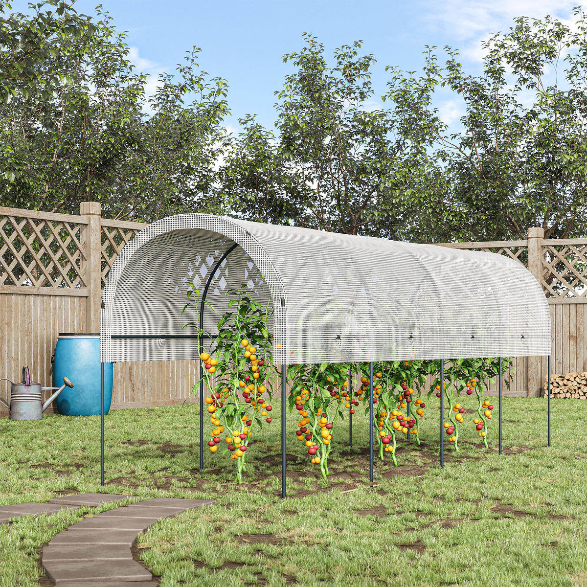 TOMATENGEWÄCHSHAUS, Winddichtes Foliengewächshaus, für Garten Balkon, Stahl, PE, Weiß - Weiß, Kunststoff/Metall (120/170/400cm) - Outsunny