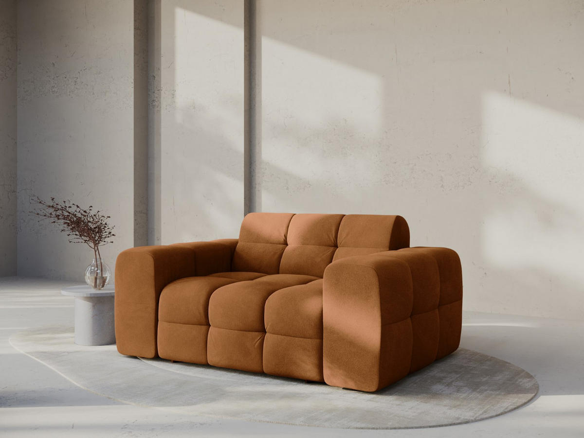 SOFA Kendal aus Samt kamel 2 Sitzplätze - Hellbraun, Textil (156/79/103cm) - Micadoni