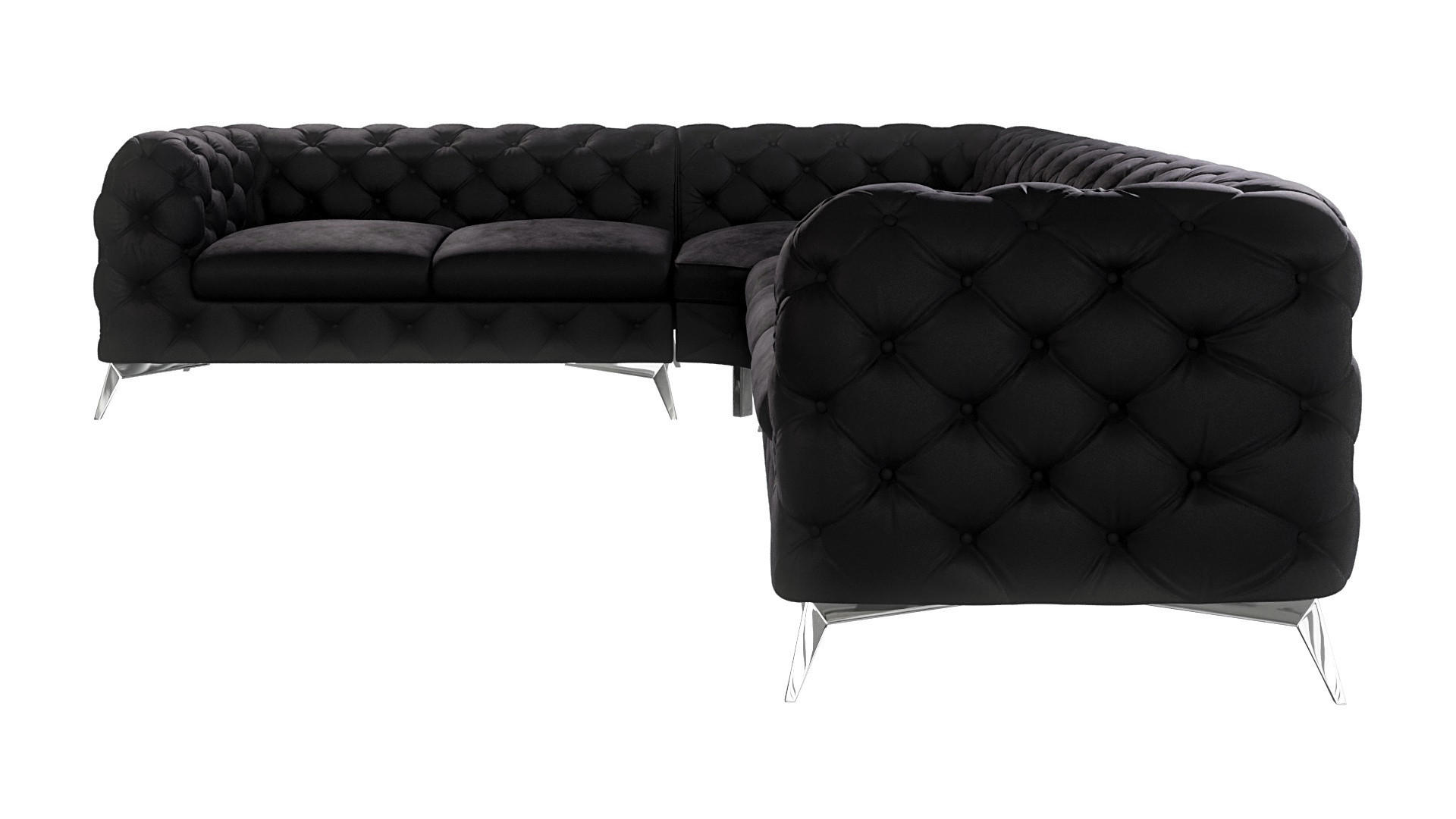 ECKSOFA Chesterfield Laura Schwarz Samt - Silberfarben/Schwarz, Holz/Textil (323/264cm) - S-Style Möbel