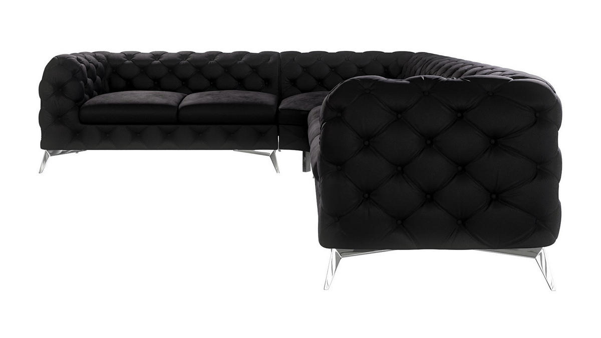 ECKSOFA Chesterfield Laura Schwarz Samt - Silberfarben/Schwarz, Holz/Textil (323/264cm) - S-Style Möbel