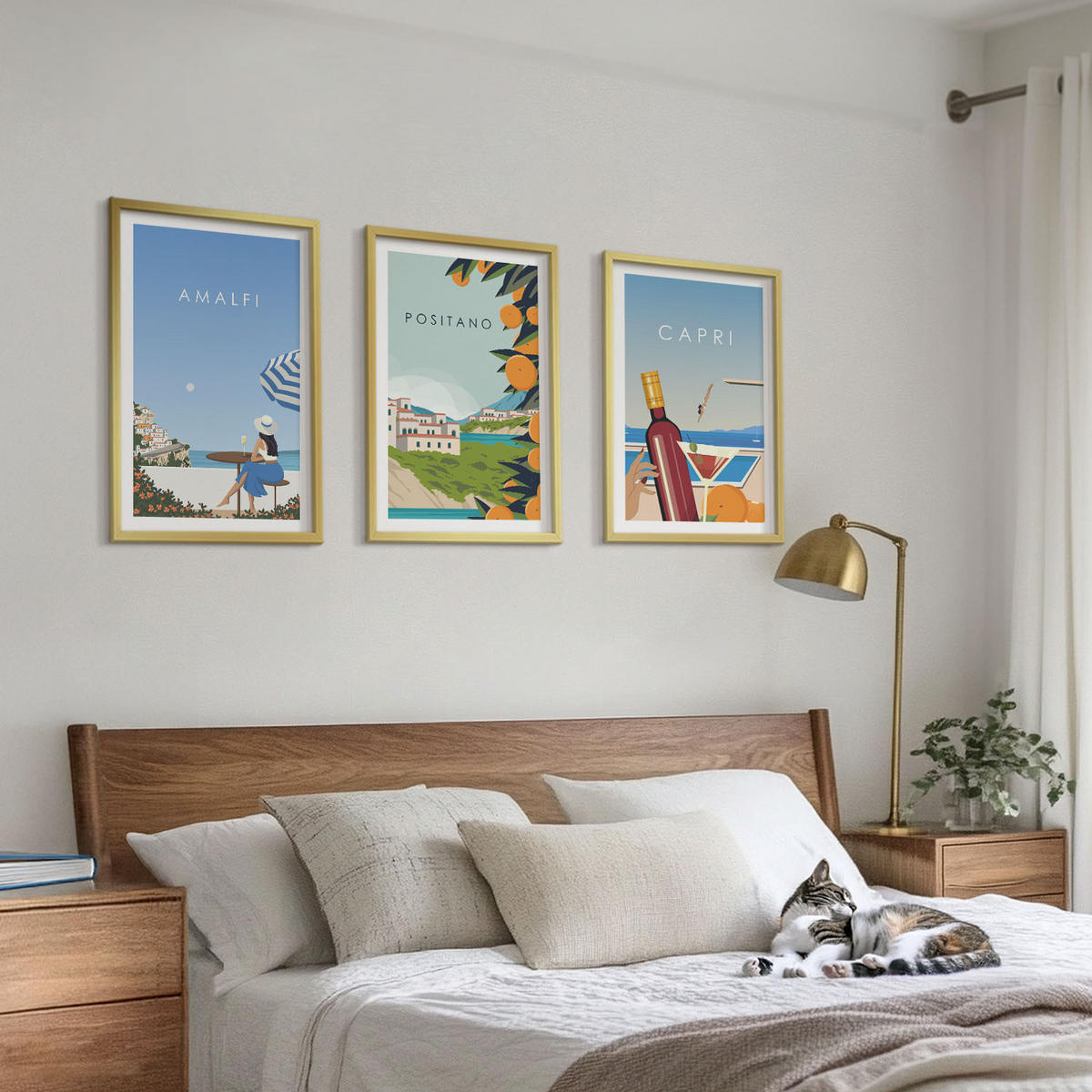 BILDER SET 3er Set - 40x60 cm Goldrahmen - Amalfi, Positano und Capri - Goldfarben, Kunststoff (40/60cm) - TULUP