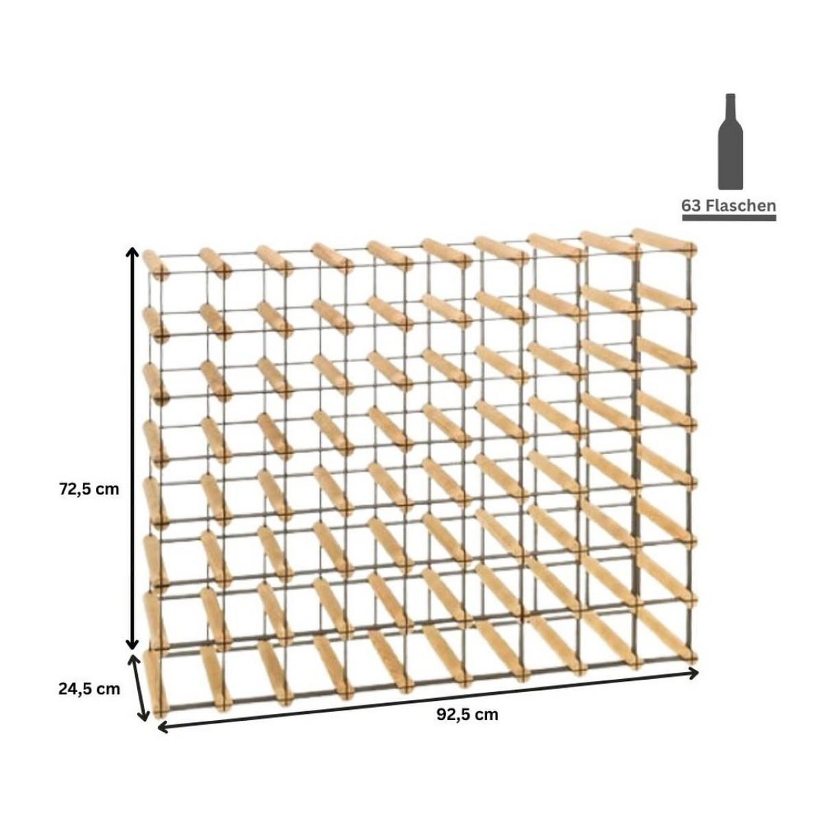 WEINREGAL Vinotega Mod Metal 72,5x92,5x24,5 cm 9x7 Flaschen Massives Kiefernholz Natur - Naturfarben, Holz (92.5/72.5/24.5cm) - PROREGAL