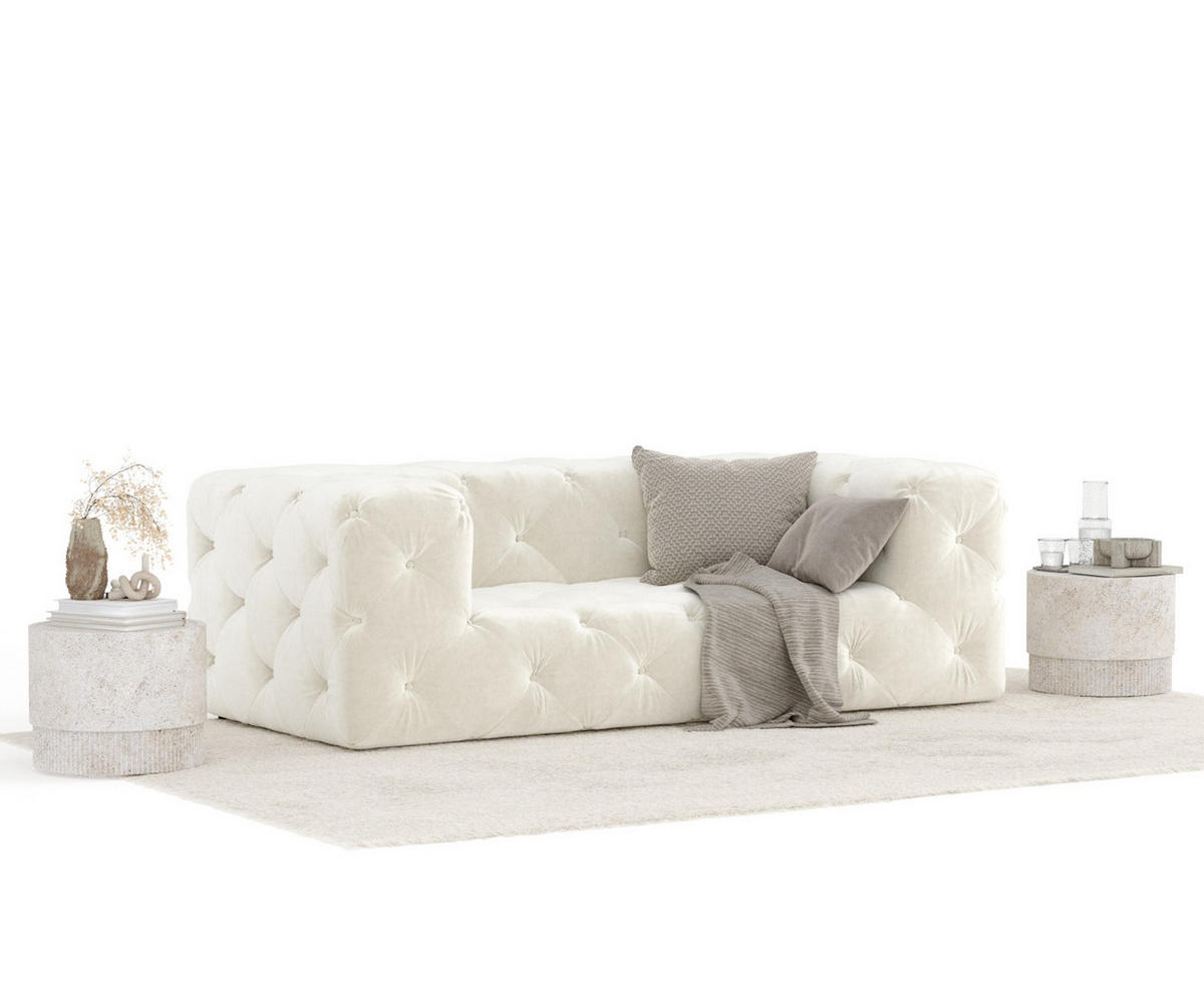2-SITZER-SOFA Cosimo Creme Samtstoff - Creme/Schwarz, Holz/Holzwerkstoff (193/71/100cm) - Maison de Reve