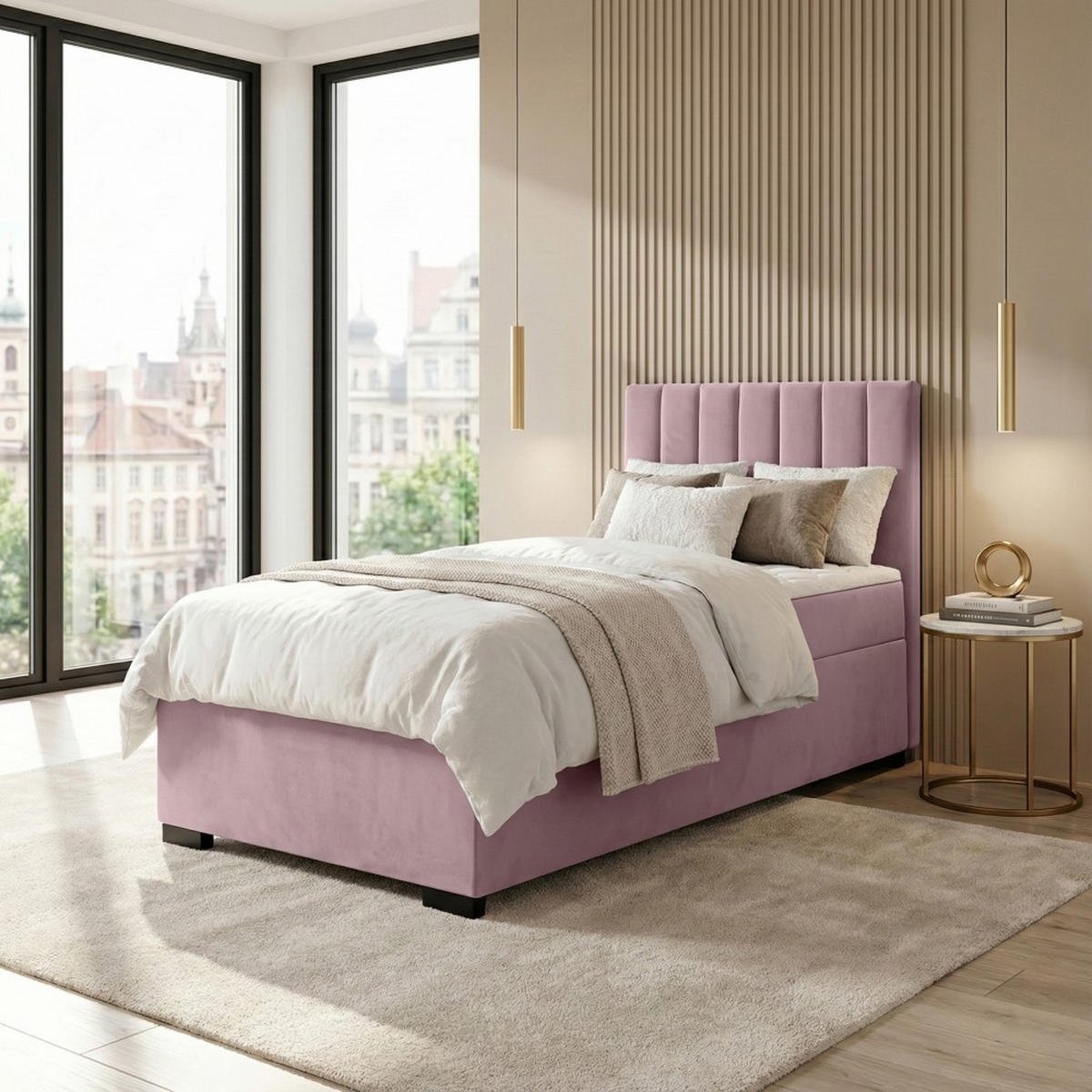 POLSTERBETT Eric 94/207/105 rosa - Rosa, Holzwerkstoff/Textil (90/200cm) - Beautysofa