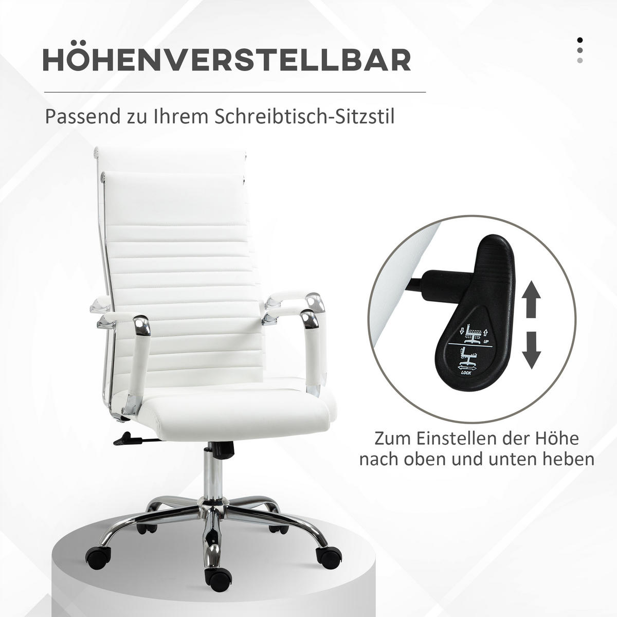 BÜROSTUHL Drehstuhl Chefsessel höhenverstellbar Kunstleder Schaumstoff Weiß - Weiß, Leder (62/114/54cm) - Vinsetto