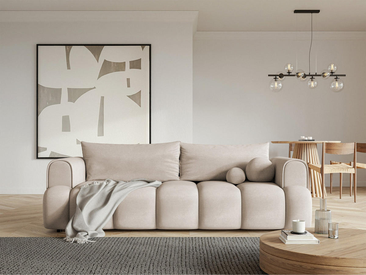 SCHLAFSOFA Dandelino Graubeige Velours - Greige/Schwarz, Kunststoff/Textil (250/90/112cm) - Selsey