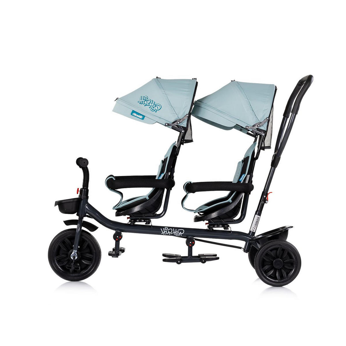 GESCHWISTERDREIRAD Hip Hop hellblau Schiebegriff, Sitze 360° drehbar, Gurte - Blau, Metall (131/49/95cm) - Babyshoppen