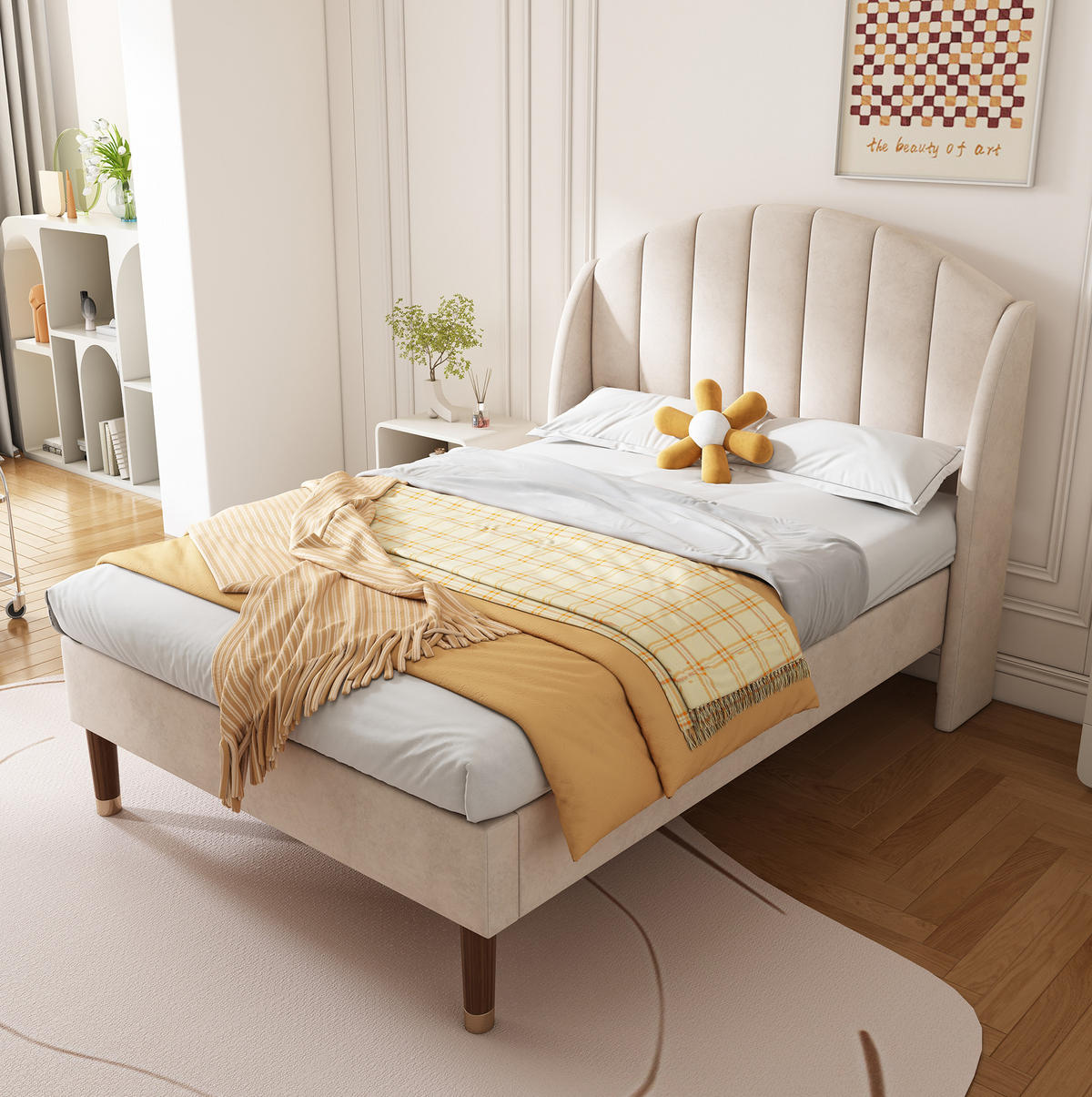 POLSTERBETT 90/200 cm Beige aus Samt mit Lattenrost - Beige, Textil (90/200cm) - OKMYHOME