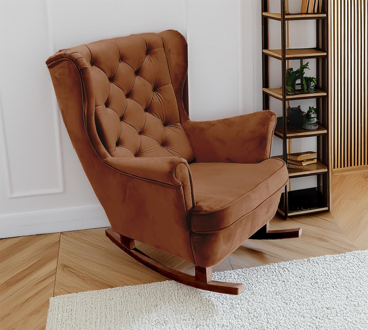 SCHAUKELSESSEL mit gepolstertem Sitz und Armlehnen, 102x81x95 cm, Dunkelbraun_29828 - Haselnussfarben/Braun, Holz/Textil (81/102/95cm) - DomoHome