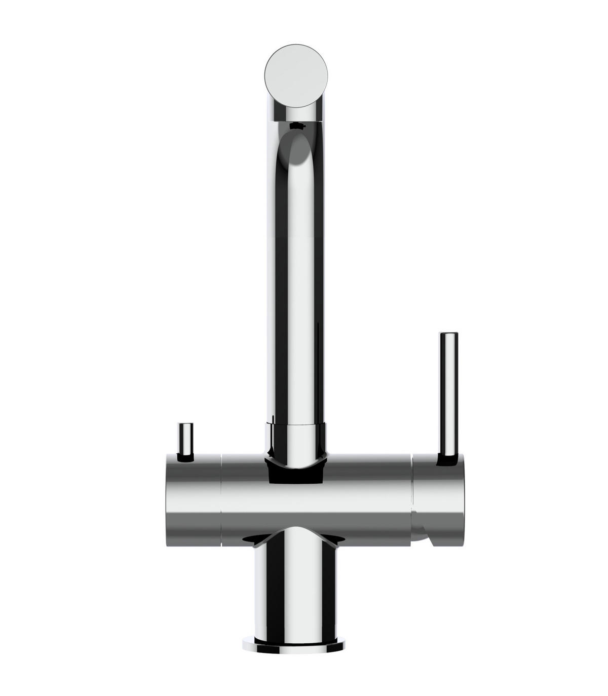 NIEDERDRUCK-3-WEGE-KÜCHENARMATUR, Edelstahl Massiv aus Chirurgenstahl, Hochglanz, 560° schwenkbar / Kurze Variante - Edelstahlfarben, Metall (22.5/28/22.5cm) - VIZIO
