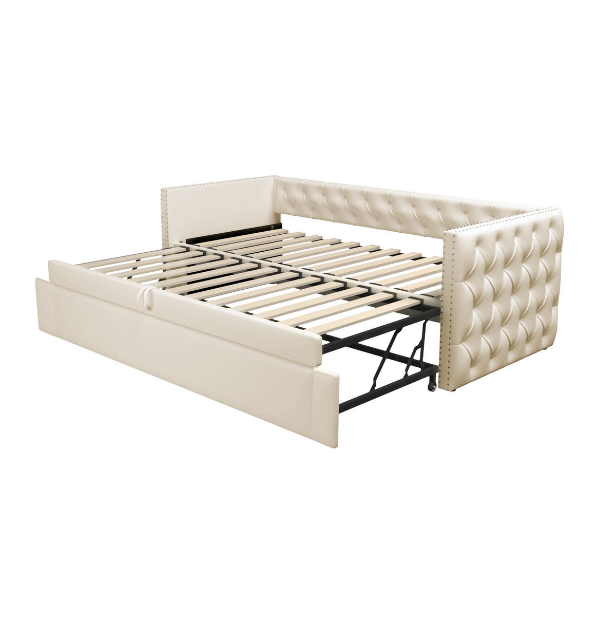 POLSTERBETT Schlafsofa 90/200 cm ausziehbar mit Lattenrost und Samtbezug, Beige - Beige, Textil (90/200cm) - Redom