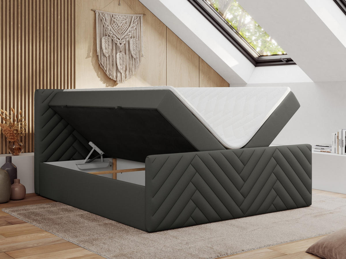 BOXBETT PARIS DUO 120/200 - Grau Kunstleder - H3 - Grau, Holz/Textil (120/200cm) - MKS