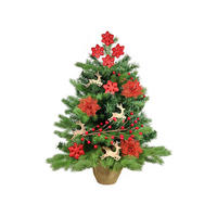 LAALU WEIHNACHTSBAUM geschmückt künstlich HIRSCH 60 cm mit LED-BELEUCHTUNG IM TOPF - Rot/Braun, Kunststoff (60cm) - LAALU