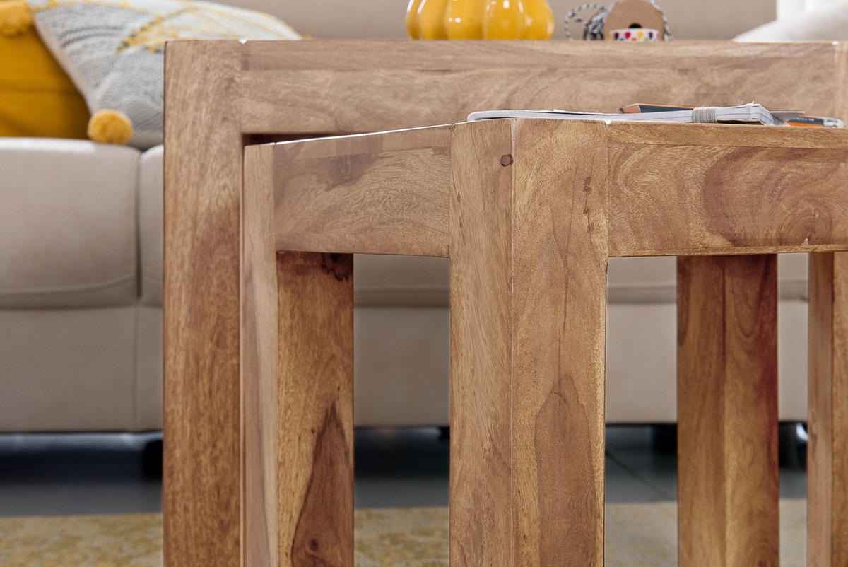 BEISTELLTISCH 3er Set Massivholz Platzsparend Landhausstil NAKO, Beige 50x36x45 cm - Beige, Holz (36/50/45cm) - KADIMA DESIGN