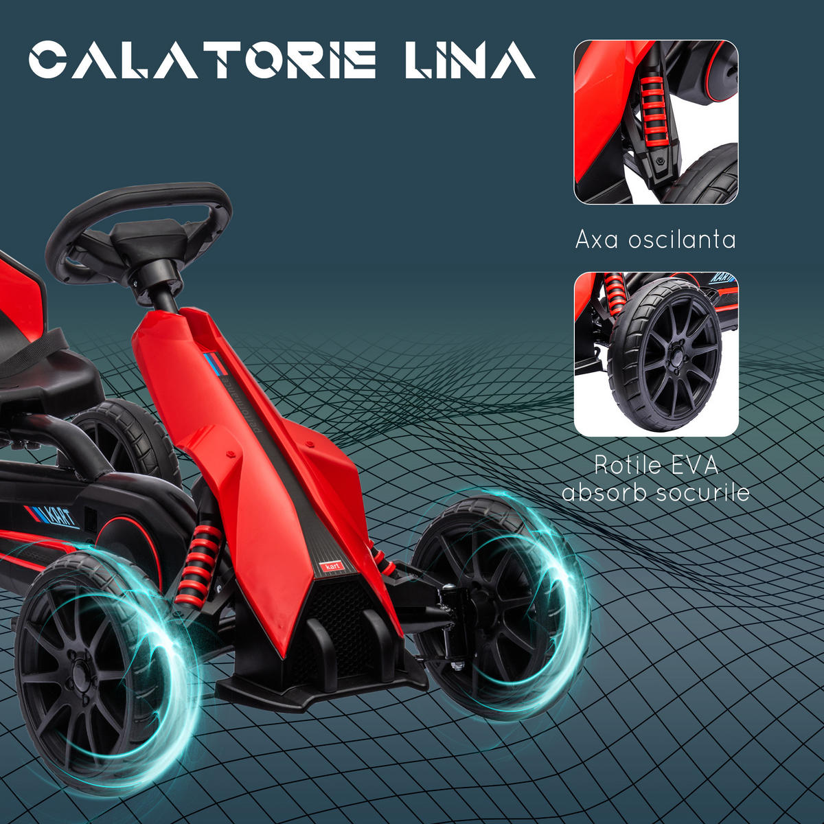 KINDER GO KART TRETAUTO, Blau/Rot, Metall+ Kunststoff - Rot, Metall (100/58/58.5cm) - HOMCOM