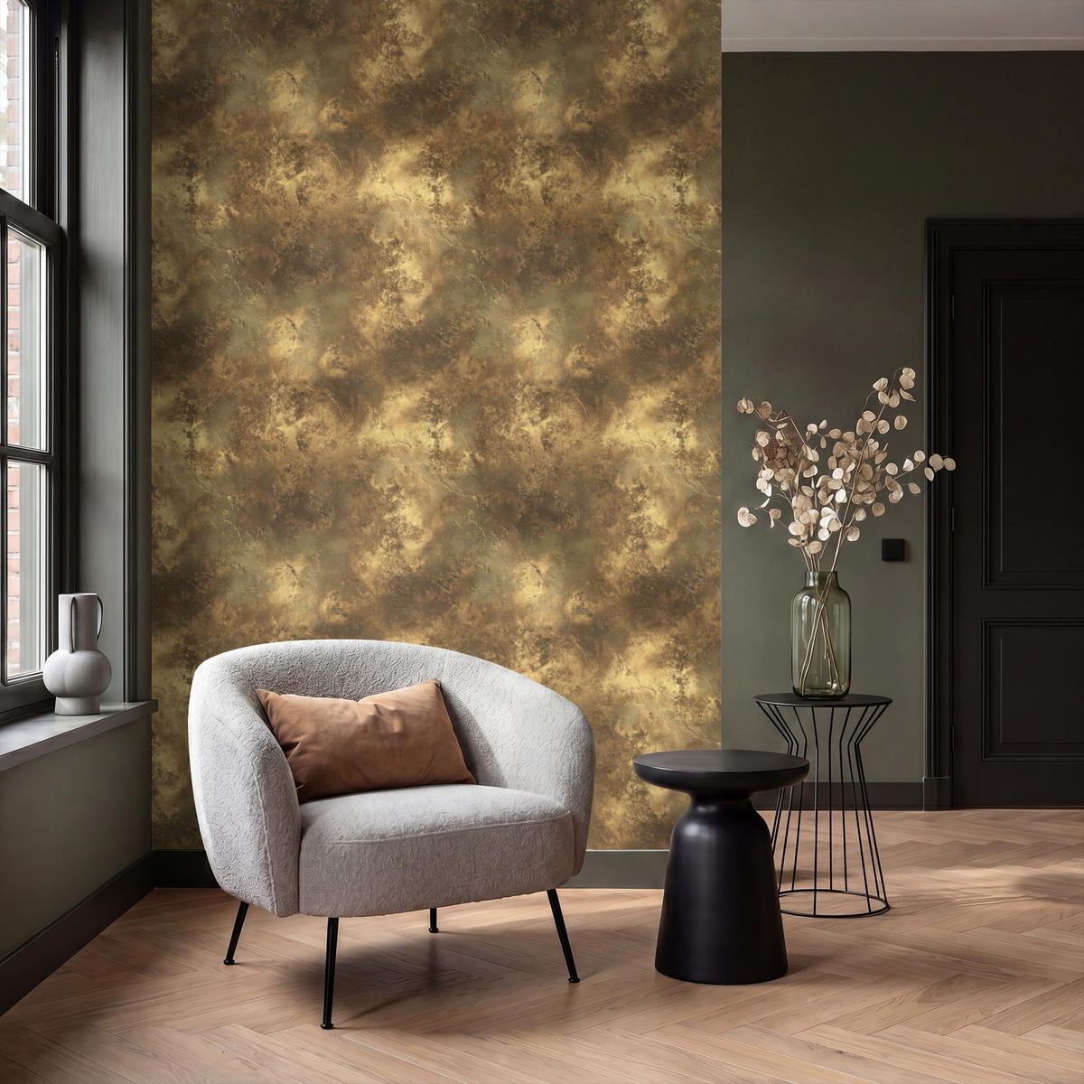 TAPETE - Antik - Metallic-Look - Gold - 160x240 cm - Messingfarben, Papier (160/240cm) - OnlyWow