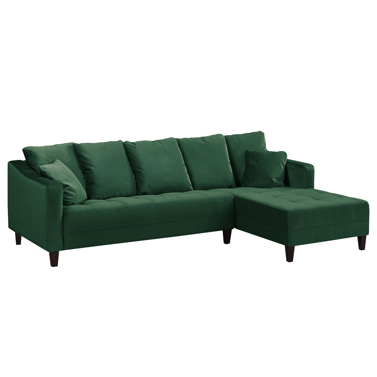 ECKSOFA mit Ottomane - Samt - Dunkelgrün, Textil (254/165cm) - home24