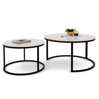 LAVO Couchtisch rund 2-in-1 mit goldenen Kanten, Hochglanz-Weiß - Weiß Hochglanz/Schwarz, Metall (70/70/48cm) - Idohome