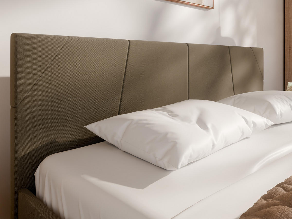 POLSTERBETT ALMORE 160x200cm Elegantes Polsterbett für modernen Wohnstil , 7-Zonen-Taschenfederkernmatratze mit kokos ARLAN (21 cm), braun - Braun, Holz (160/200cm) - Panda Möbel