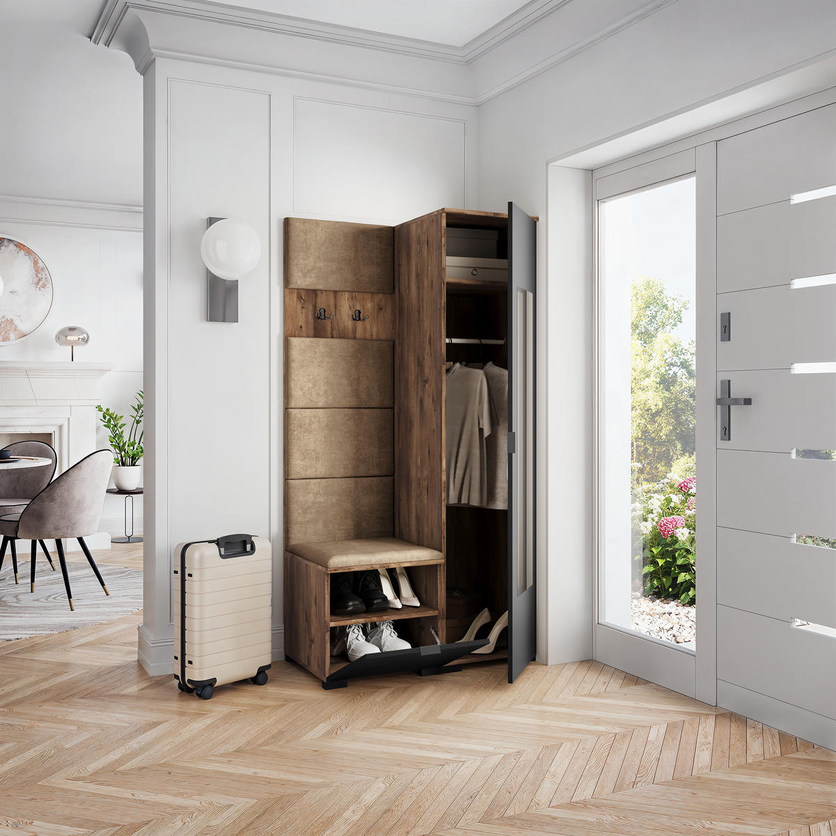 GARDEROBENSCHRANK VIRA 95/181/51 cm Modern Garderobe-Set Eiche Lefkas - Eichefarben/Beige, Holzwerkstoff (95/181/51cm) - MASSENO