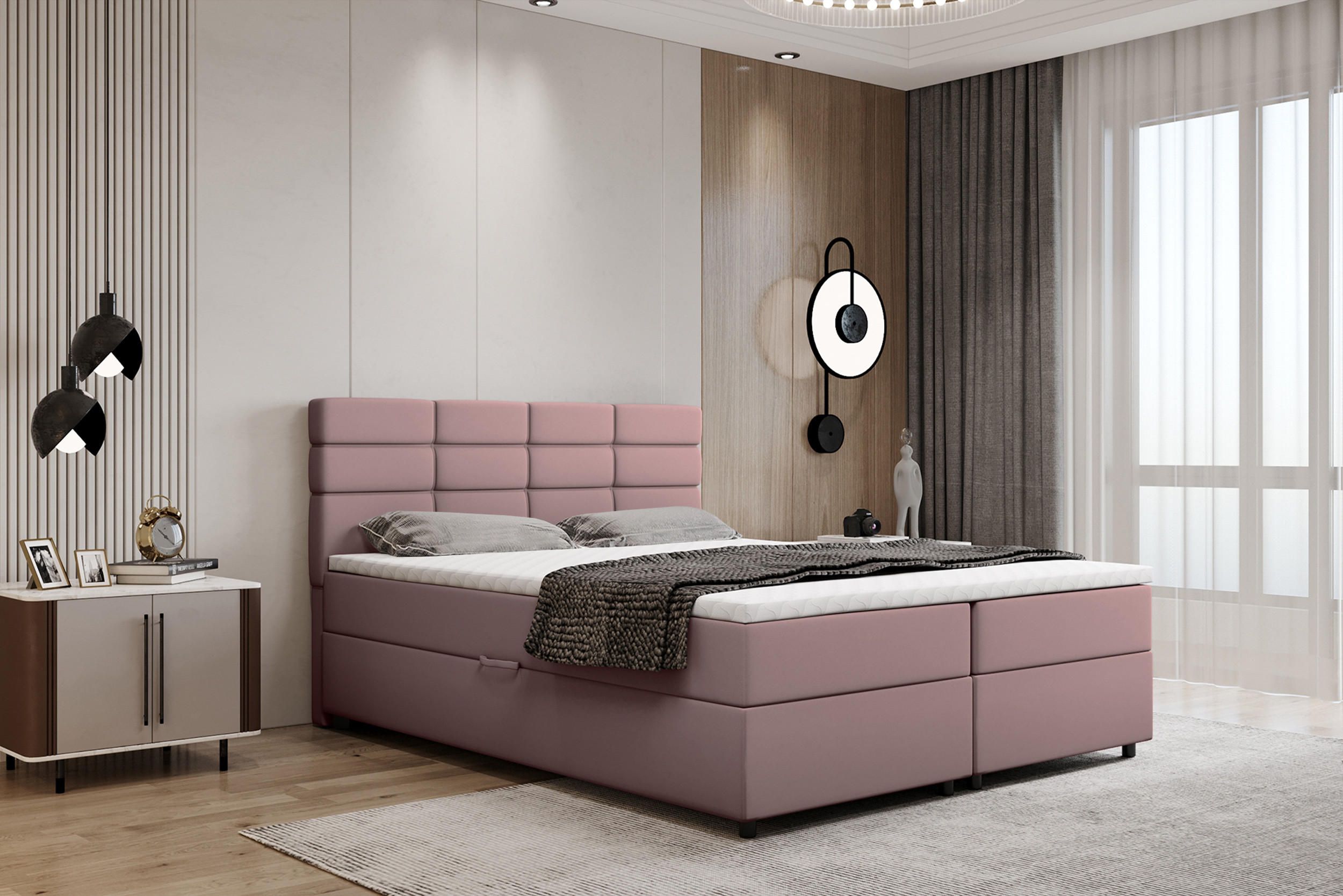BOXBETT Reve 160 x 200 cm mit Bettkasten und Lattenrost ohne matratze - rosa - Hellgrau, Holz (160/200cm) - Panda Möbel