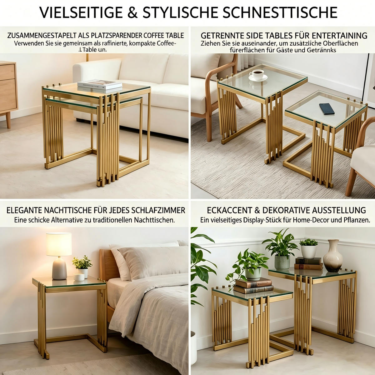 BEISTELLTISCH 2er-Set quadratisch Glas Goldfarben - Klar, Glas (41/41/46cm) - Meubliv