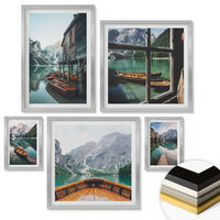 WANDBILDER 5er Set - 50x50 cm & 20x30 cm & 40x60 cm Silberner Rahmen - Haus am Bergsee Łódź - Silberfarben, Kunststoff (40/60cm) - ArtPrintCave