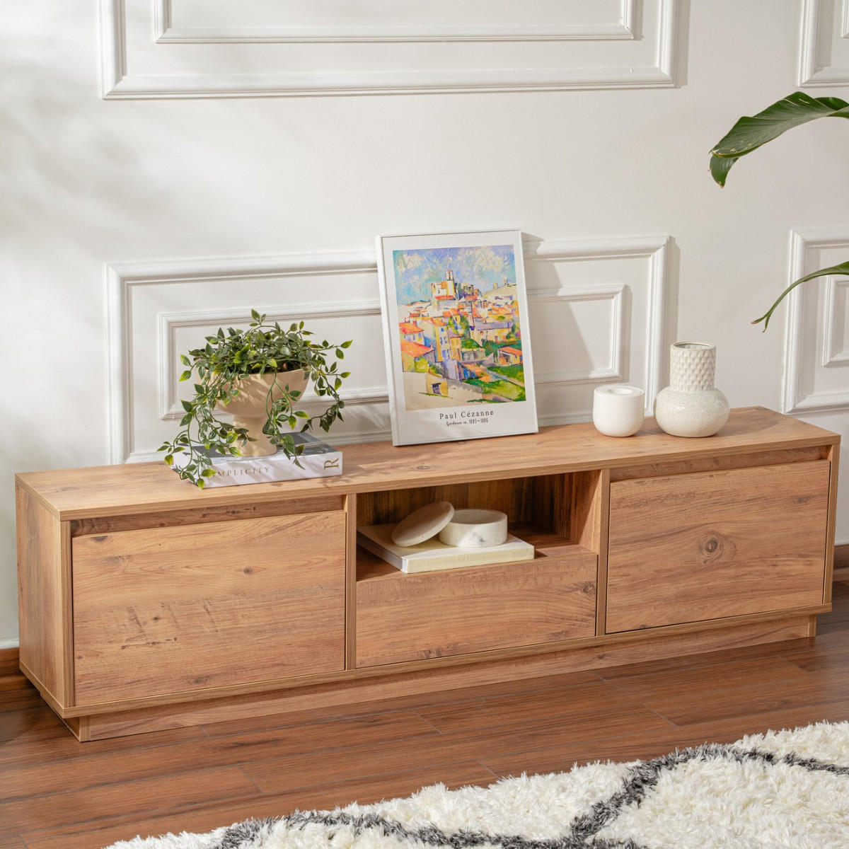 TV-MÖBEL mit 3 klappbaren türen und 1 offenem fach - vanguard 160/29,5/42 cm - Beige, Holzwerkstoff (29.5/42/160cm) - Calicosy