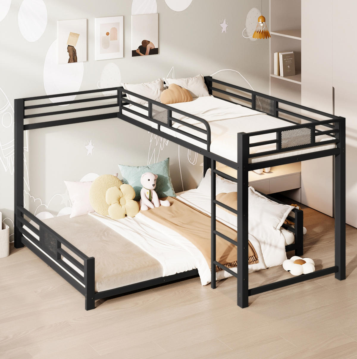 ETAGENBETT aus Metall 90x200/140x200 cm Schwarz mit Schutzgittern - Schwarz, Metall (140/200cm) - IVMEU