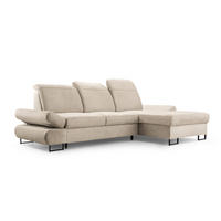 ECKSOFA NANO Beige Velours-Stoff mit Schlaffunktion - Beige, Holz (265/156cm) - MASSENO
