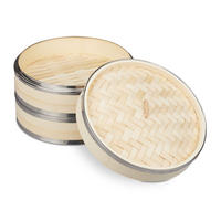 BAMBUS-DAMPFGARER - Hellbraun, Holz/Metall (25.5/25.5/15.5cm) - Relaxdays