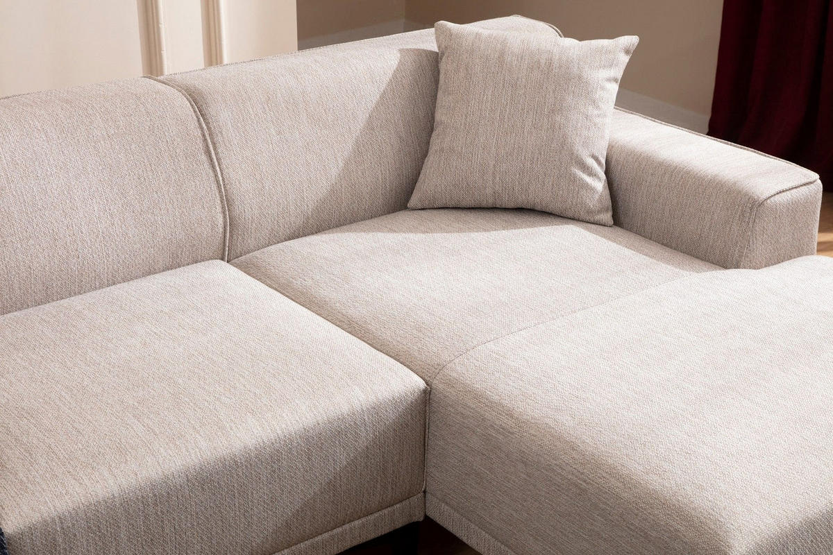 ECKSOFA modern inklusive Zierkissen - Beige/Schwarz, Holz/Kunststoff (145/250cm) - myHomelando