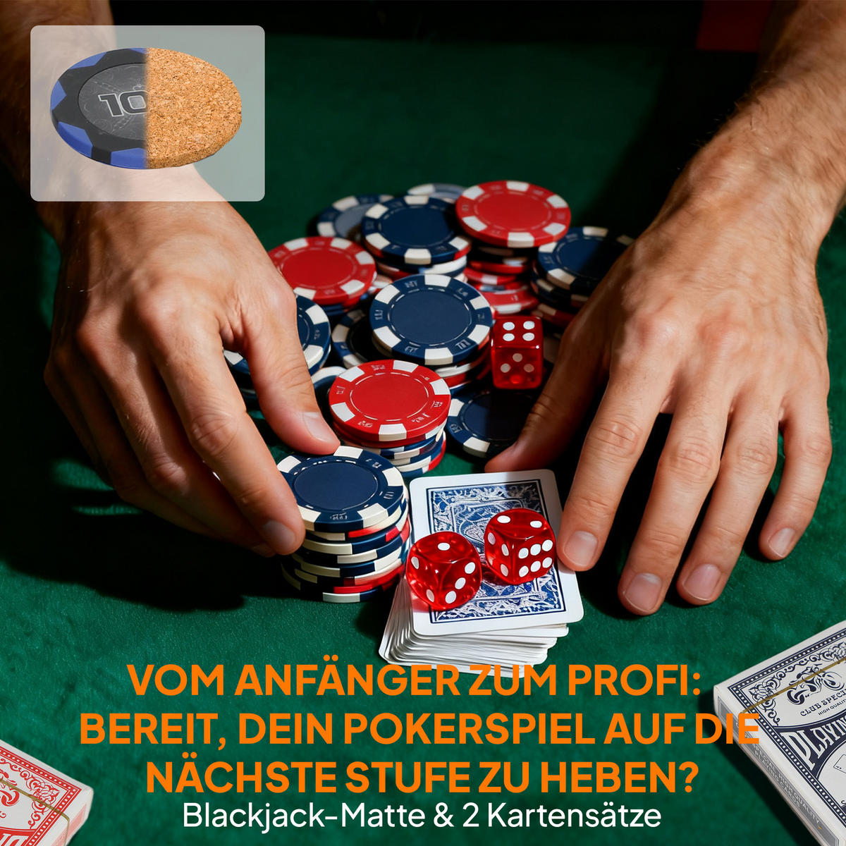 POKERCHIPS-SET DE-10860 200 Chips mit Koffer & 2 Kartendecks Silber - Silberfarben, Metall (22.5/29.5cm) - ComfortXL