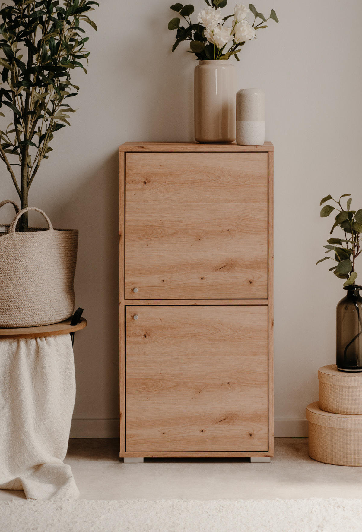 KOMMODE Eiche Artisan 46 x 97 cm, Anrichte mit wechselbarem Türanschlag - Silberfarben/Eiche Artisan, Holzwerkstoff/Kunststoff (46/96.5/33.5cm) - Furn.Design