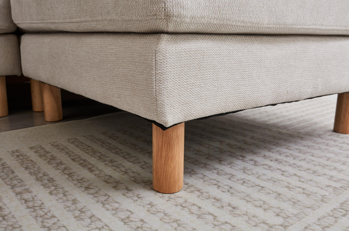 ECKSOFA 235/152/78 cm 3-Sitzer mit Hocker Beige aus Polyester mit links oder rechts montierbarer Chaiselongue - Beige, Kunststoff (152/235cm) - OKMYHOME