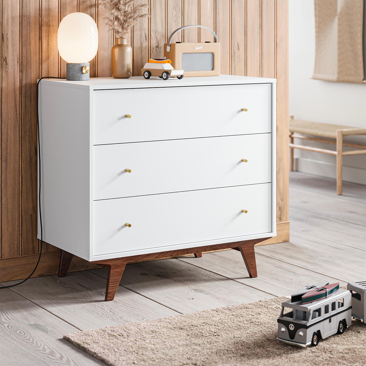 DĚTSKÁ KOMODA Mid Bílá a dřevo - bílá, kompozitní dřevo (90/85/50cm) - Petits-meubles
