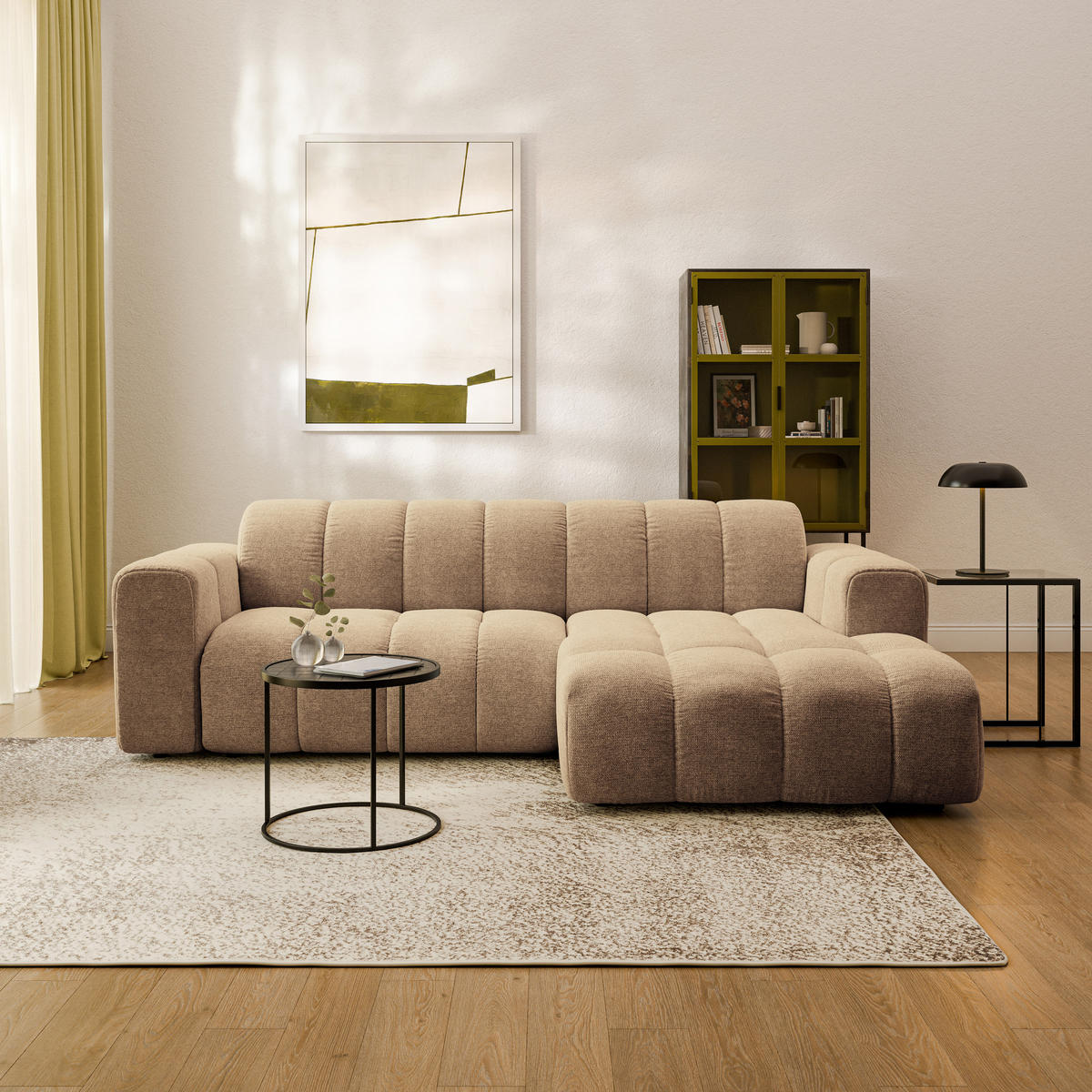 ECKSOFA TISI Beige Strukturstoff - Beige, Holz (274/165cm) - MASSENO