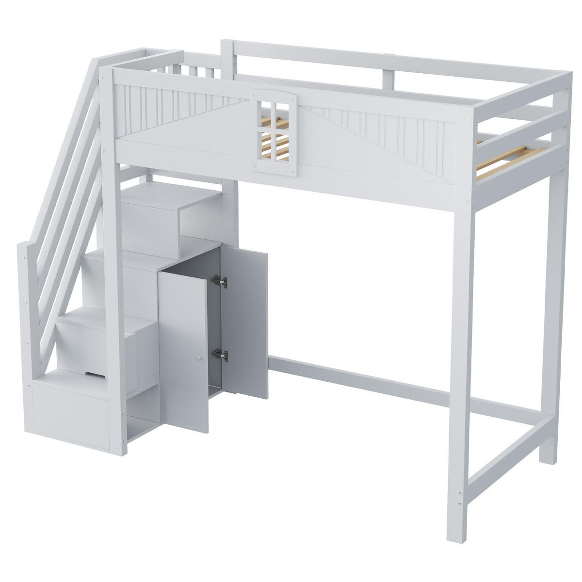 HOCHBETT aus Holz 90x200 cm Grau mit Stauraumleiter und Schutzgeländer - Grau, Holzwerkstoff (90/200cm) - IVMEU