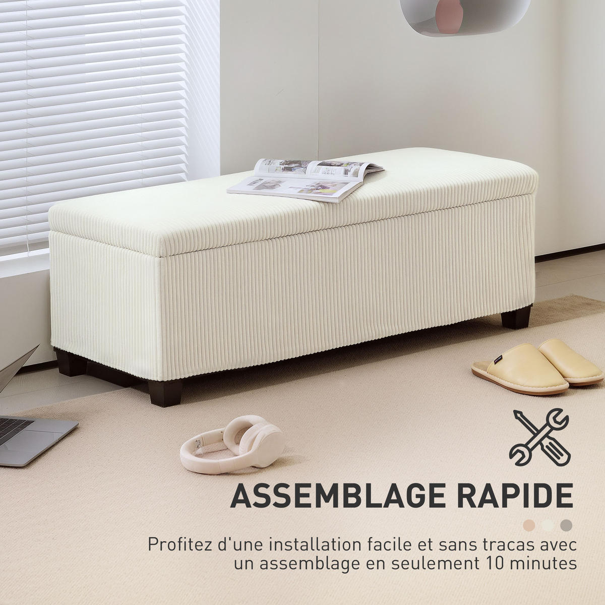 TRUHENBANK DE-16407 mit Stauraum und Cordbezug Beige - Beige, Textil (112/40/42cm) - ComfortXL