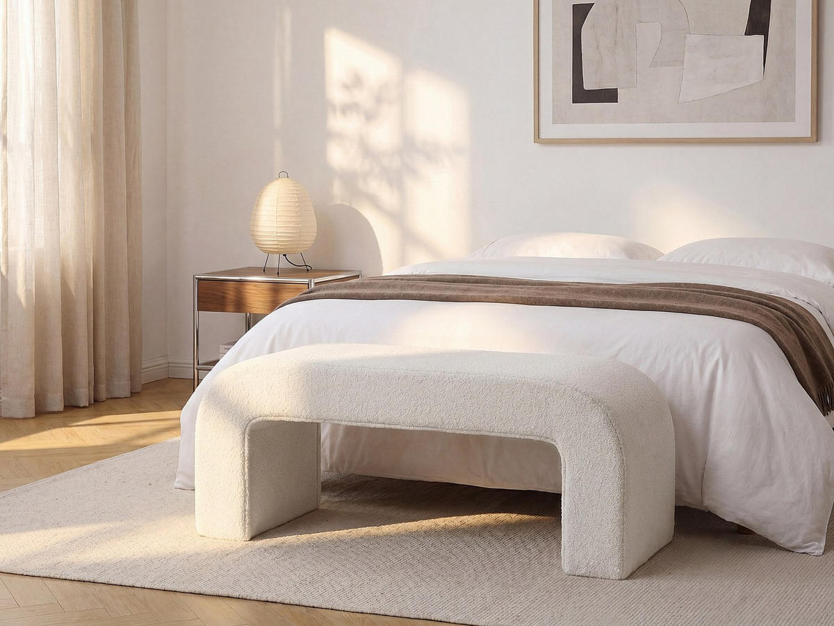 SITZBANK - 110 cm x 41 cm - stoff - weiß Calvelo - Weiß, Textil (110/46/41cm) - Vente-Unique