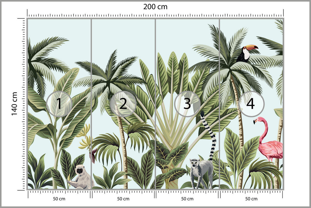 FOTOTAPETE für Schlafzimmer Exotische Tiere Dschungel Flamingo 200x140 - Schwarz/Weiß, Papier (200/140cm) - Muralo