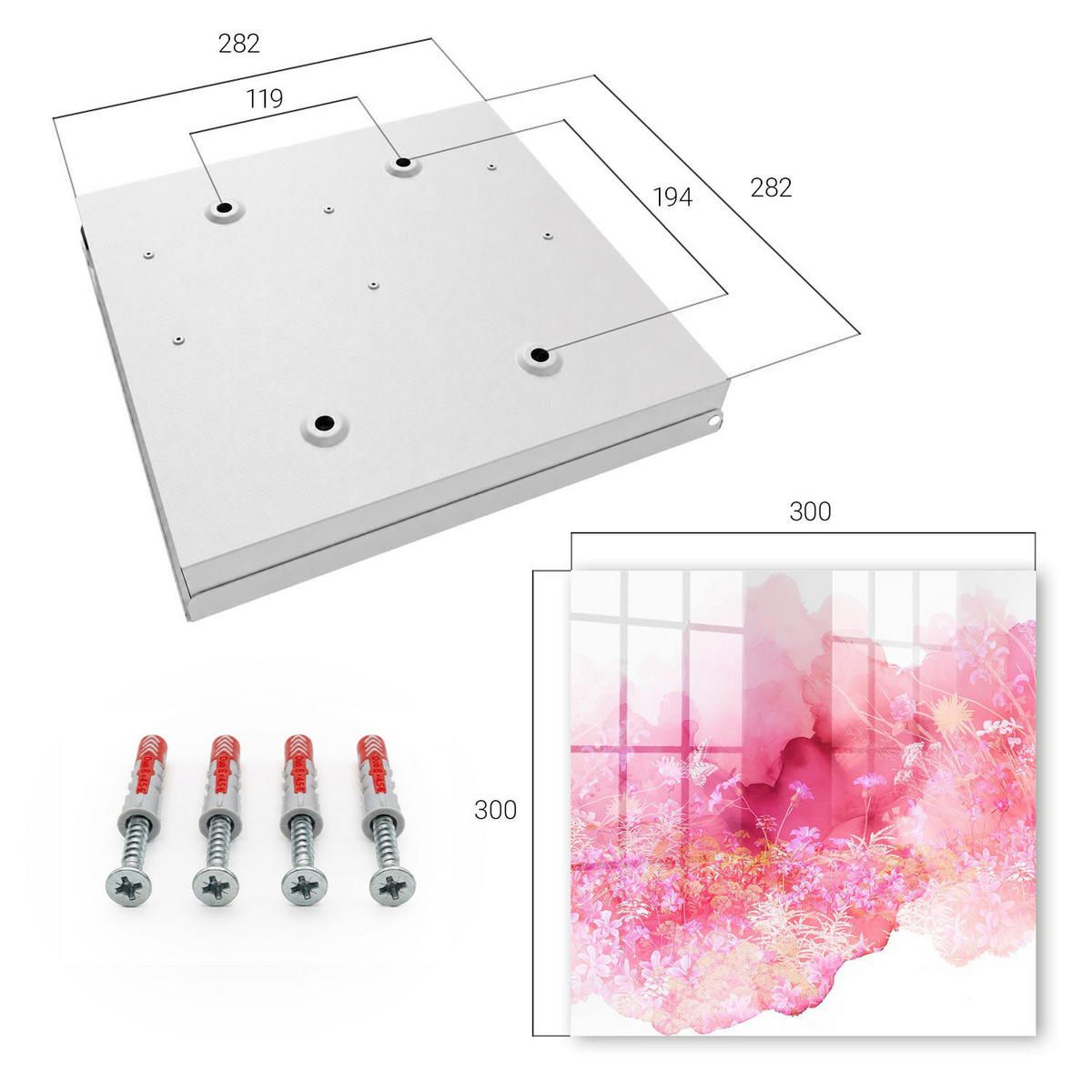 SCHLÜSSELBOX Weiß 30x30 cm – Türöffnung nach rechts - Blumenlandschaft - Pink, Metall (30/30/5cm) - TULUP