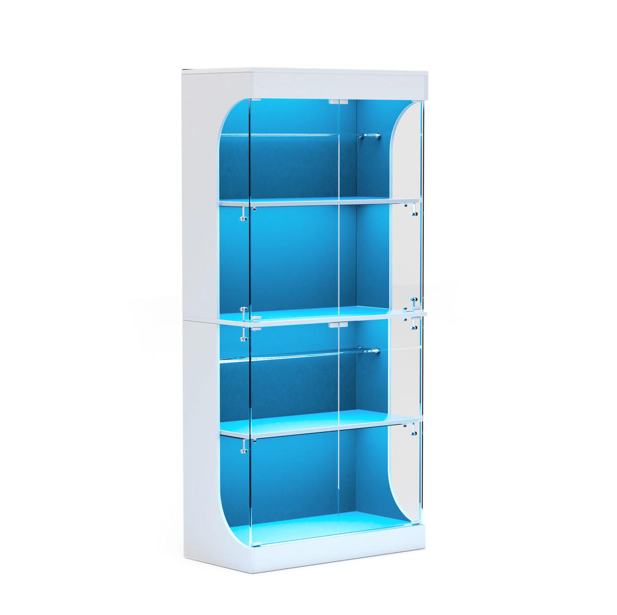 VITRINE 80/35/165 cm Weiß aus Glas und Holzwerkstoff mit LED-Beleuchtung - Weiß, Holzwerkstoff (35/165/80cm) - OKMYHOME