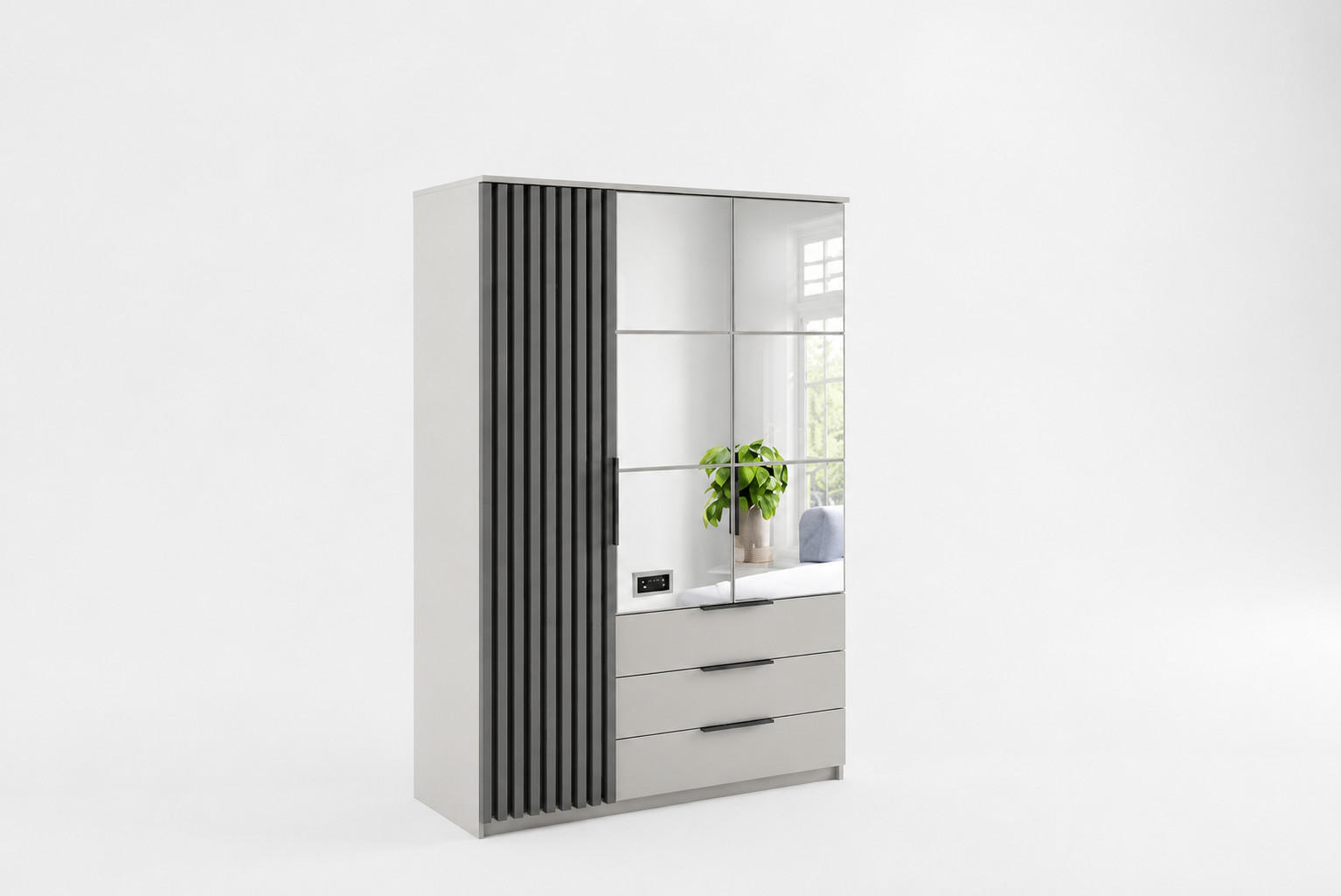 BM-Möbel Drehtürenschrank Weiß 150x215x61 cm