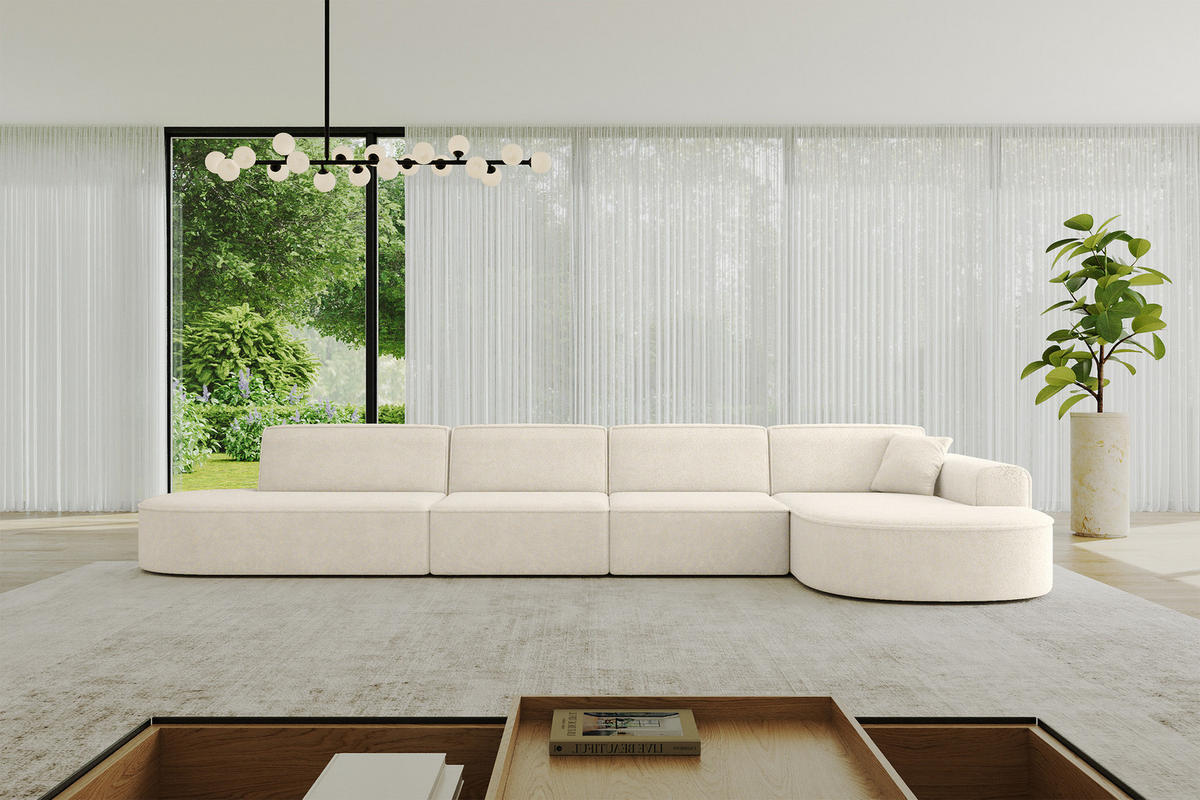 ECKSOFA Ottomane Rechts MARI-L3 - 413x171x79 cm Creme Tissu - Creme/Schwarz, Holzwerkstoff/Kunststoff (171/413cm) - ALTDECOR