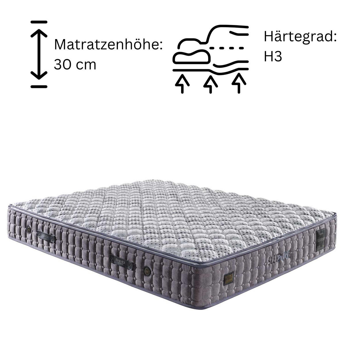 BOXSPRINGBETT Bambi Sleepure Set 160x200 - Grau, Holz/Metall (160/200cm) - Bambi